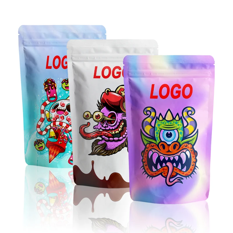 Custom Print Resealable 1g 3.5g 7g 14g 28g Mushroom Smell Proof Soft Touch Jmei  Plastic Ziplock Doypack Stand Up Mylar Bags