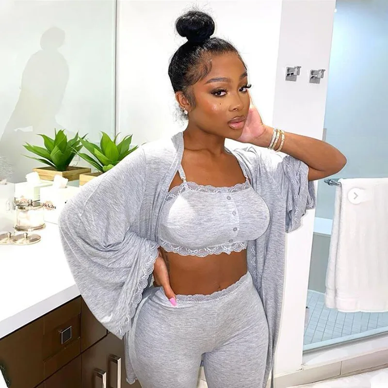  Drop Shipping 1pcs Pajama Set Cotton Wholesale 2021 Fall Plus Size Sets With Robe for 3 Piece