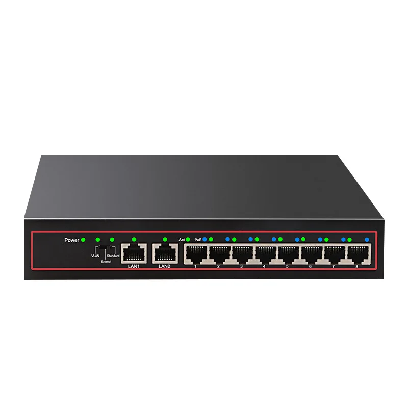 Factory original sale 250meters long distance 10/100M Power over ethernet Gigabit 8+2 channels industrial poe switch 8 port