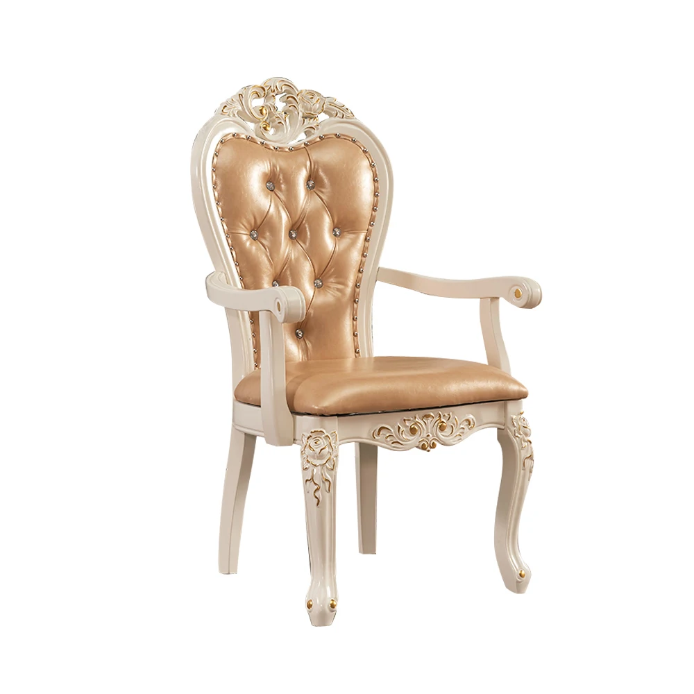 Baroque Luxury Armchair Painted Carved Wooden Royal High Back Leather Upholstery Armchair