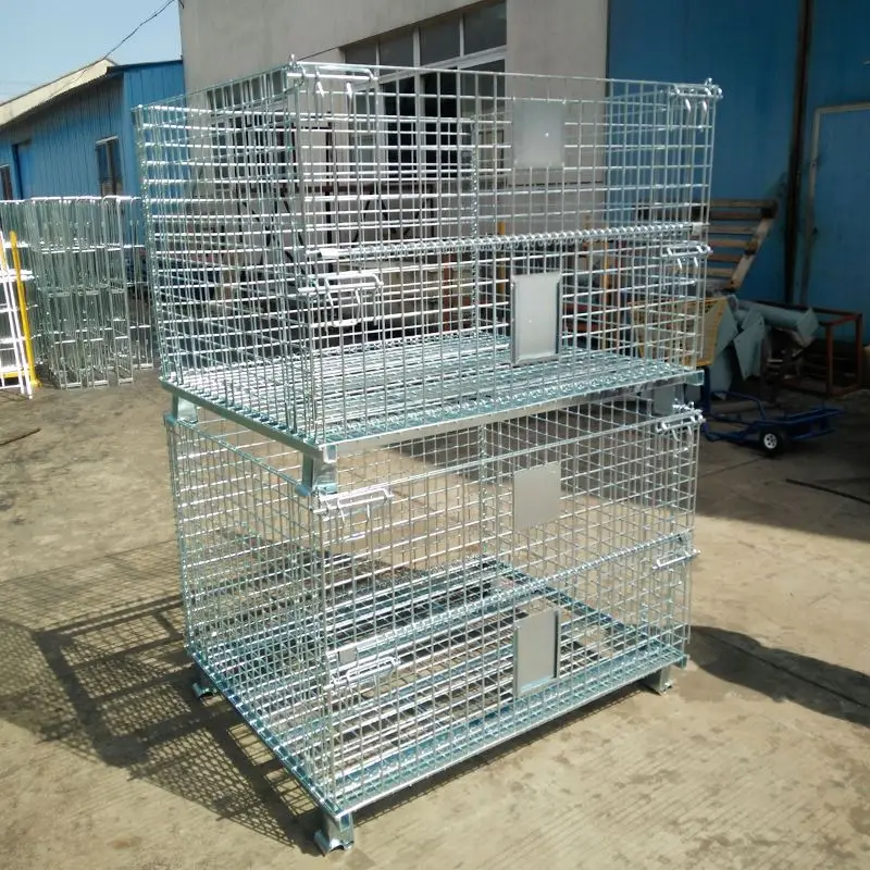 Material Handling Container Rigid Welded Industrial Warehouse Metal Wire Lockable Storage Cage With Wheels