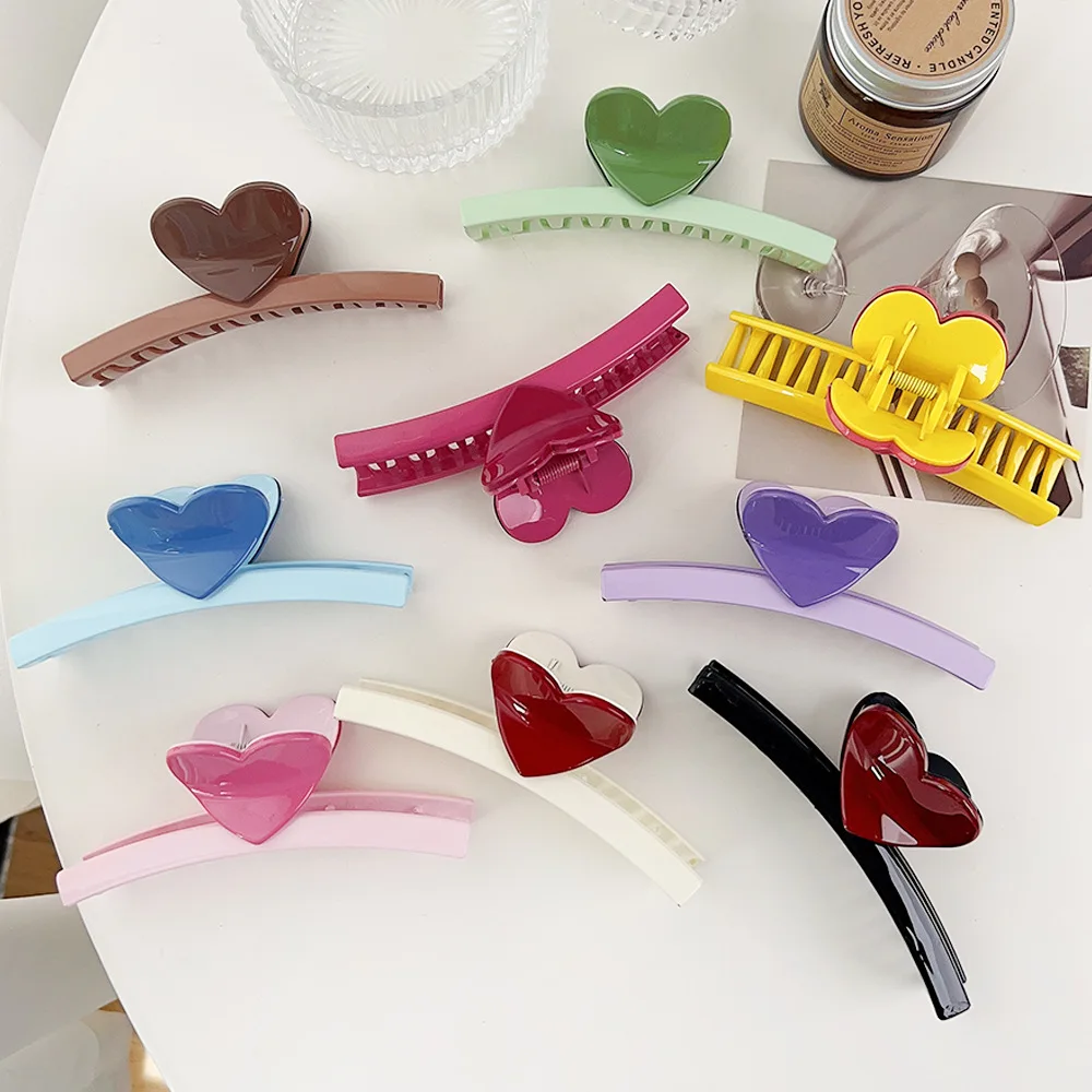 13 cm Jumbo 2 Tones Sweet Heart Shape Plastic Hair Claw Clip Resin Wholesale for women