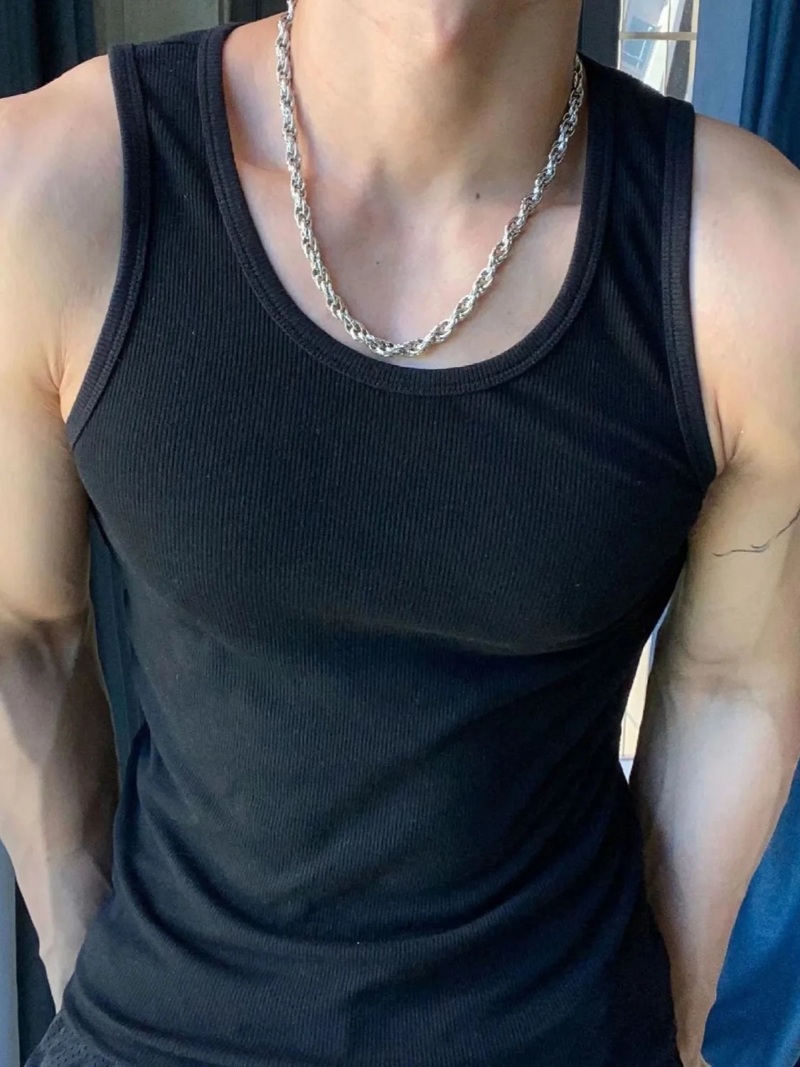 Stripe Simple Knit Cotton Vest Sleeveless Hemp Gray Solid Color Vest Slim Fit Unisex Base Training Vest Top