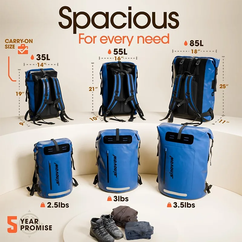 Customized Waterproof Backpack Heavy Duty Hiking Backpack Roll-top Closure Cushioned Dry Bags Wet Bag For Hiking Kayak