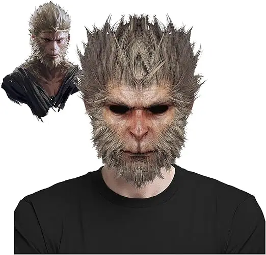 New Arrival Goku Halloween Mask Realistic Latex Black Myth Wukong Mask Headgear for Masquerade