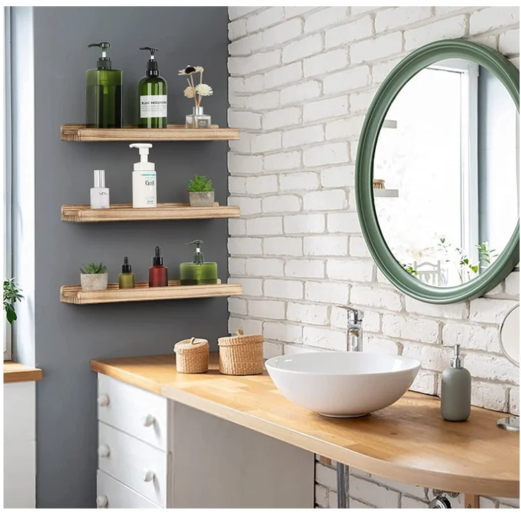 Hot sale set of 3 rustic photos small plants storage display floating wall shelves