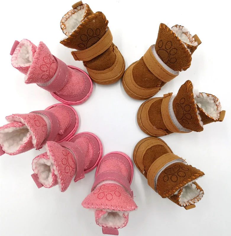 S-XXL Winter Warm Shoes for Dogs 4Pcs/Set Cute Dog Boots Snow Walking Cotton Blend Puppy Sneakers Pet Supplies