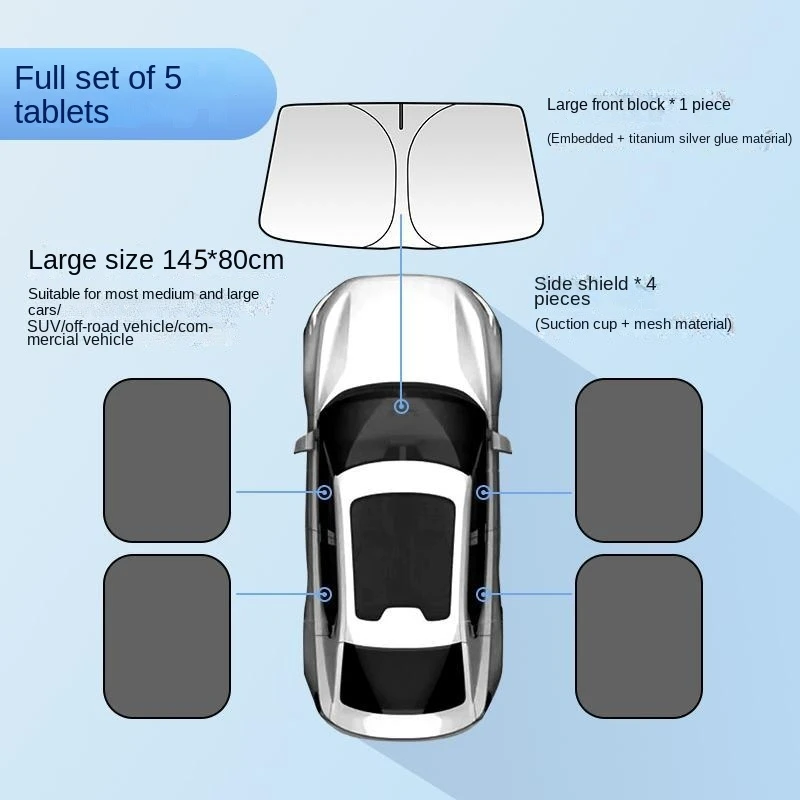 Custom Universal Titanium Silver Reflective Foldable Elastic Car Front Window Side Window Sun Visor