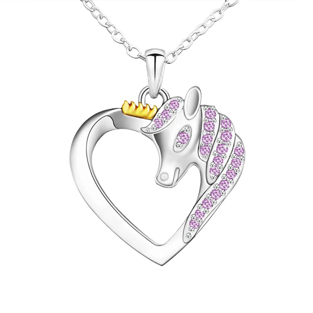  Wholesale new design 18k gold plated stainless colorful zircon horse heart shape pendant