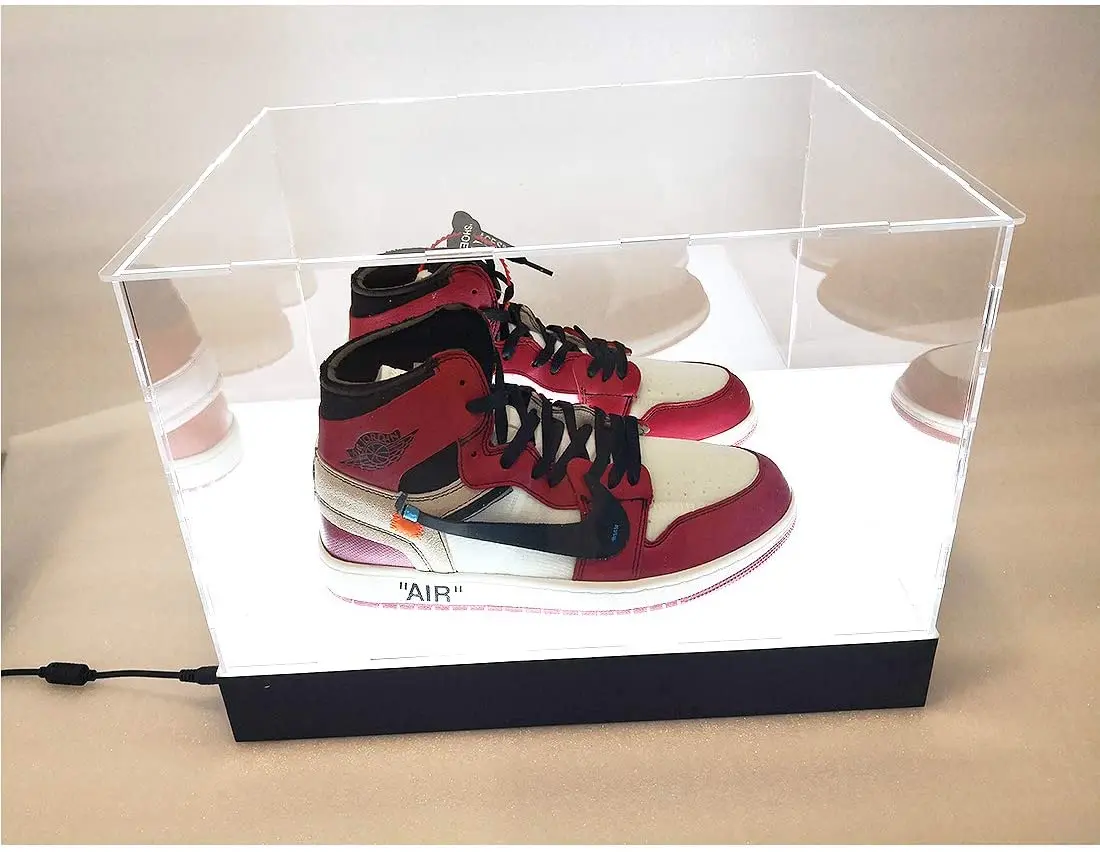 LED power light basketball shoes transparent acrylic panel display box suitable for sports souvenir product storage display box