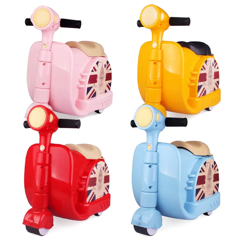 High Quality 2 In 1sliding Mini Luggage Toy Cart Sit Ride Suitcase Luggage Kids Ride On Rolling Luggage