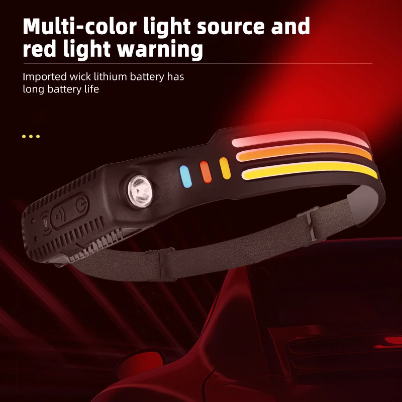 COB LED Headlamp Sensor Headlight 5 Lighting Modes Work Light USB Rechargeable Head Lamp