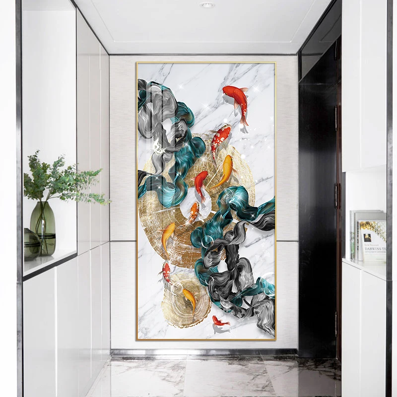 School of swimming fish paintings and wall art koi carp design print on canvas and posters Crystal porcelain for home decor