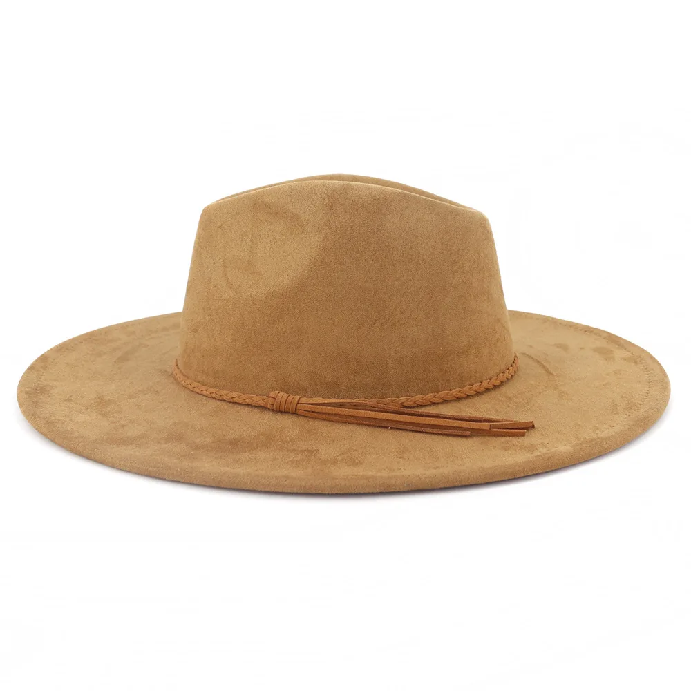VW050  New Fashion Belt Suede Fedora Hats Big Size Extra wide brim fedora Panama hat for men women sombreros jazz Felt hats