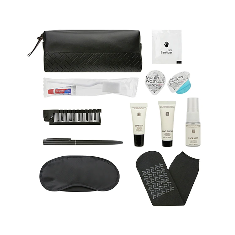 Custom Personalized Mini Size Toiletries Travel Bath Set Bag Organic Guest Kit Waterproof Accessories For Airline Company