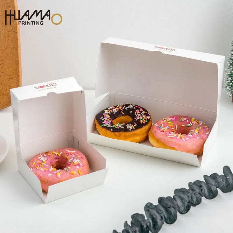 Пищевая одноразовая фабричная маленькая индивидуальная печать для мини-пончиков бумажная коробка упаковки пончиков мини белая розовая