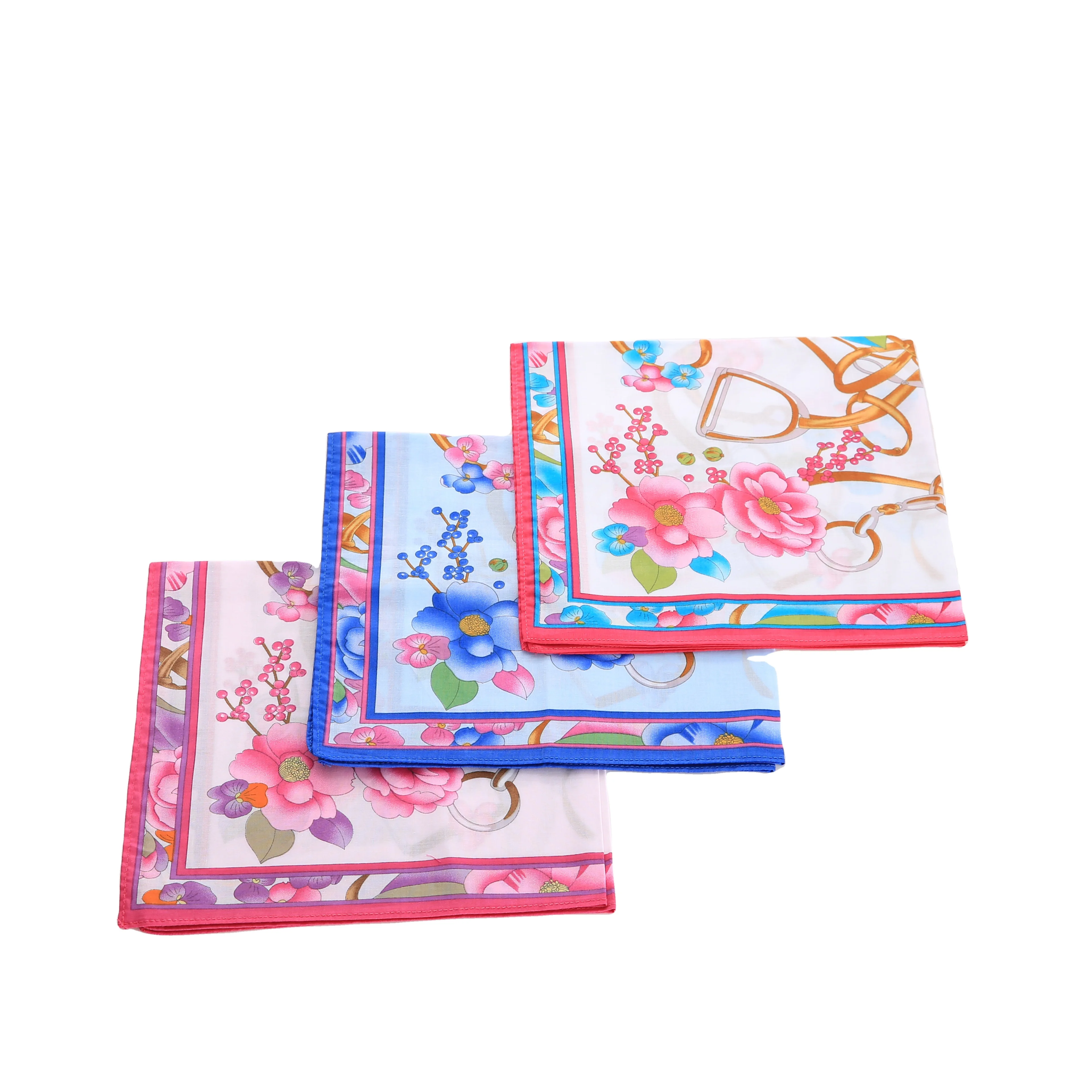 Factory Direct Sale Custom Designs 100% Cotton Pocket Squares Floral Printed Women Handkerchief