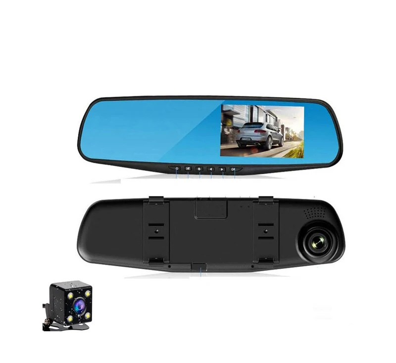 New Dual lens Car rearview mirror Dashboard Camera Recorder with 4.3inch HD display, Back up Camera and Motion Detect