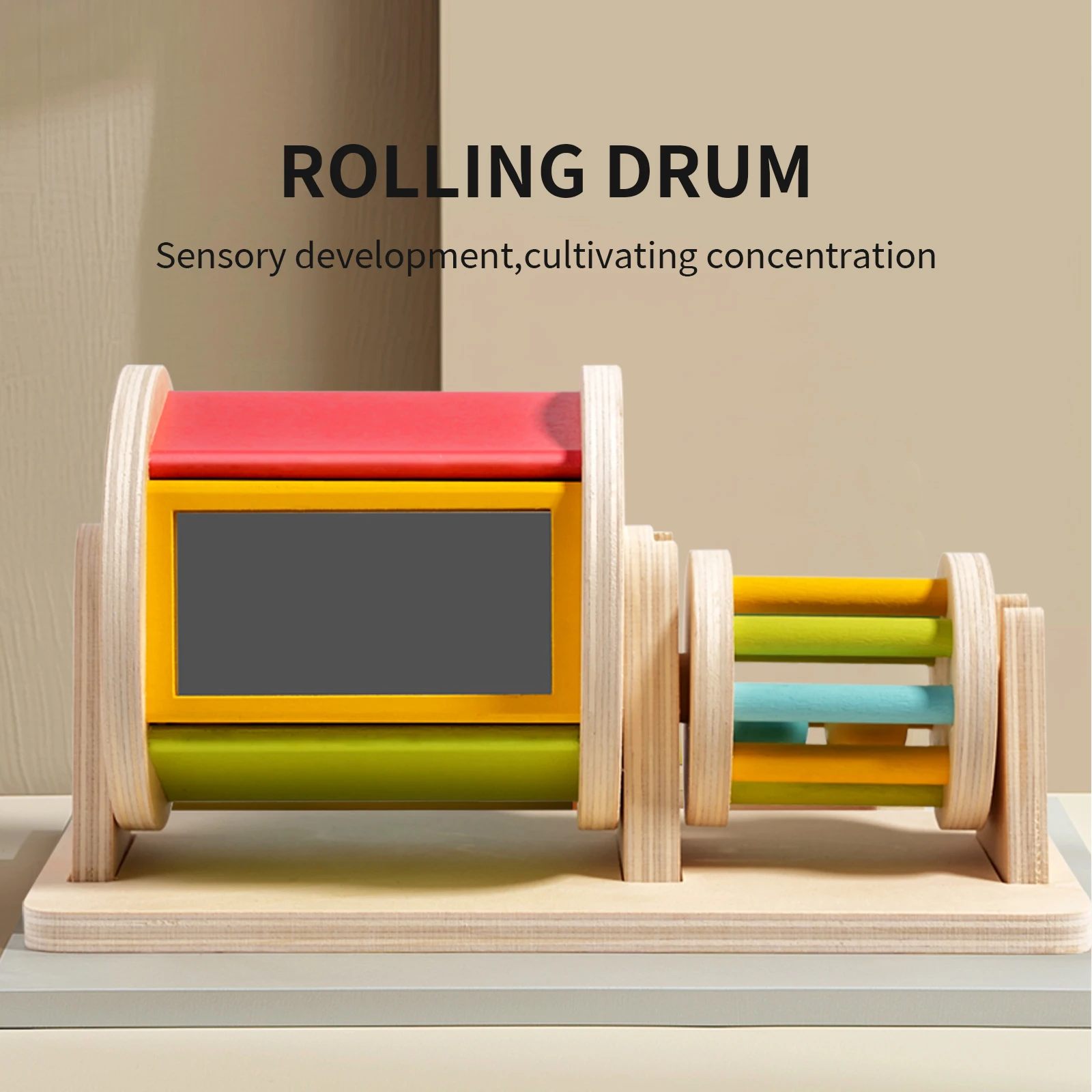Wholesale Montessori Textile Drum Toy Unisex Wooden Early Educational Color Cognitive Game toy for children