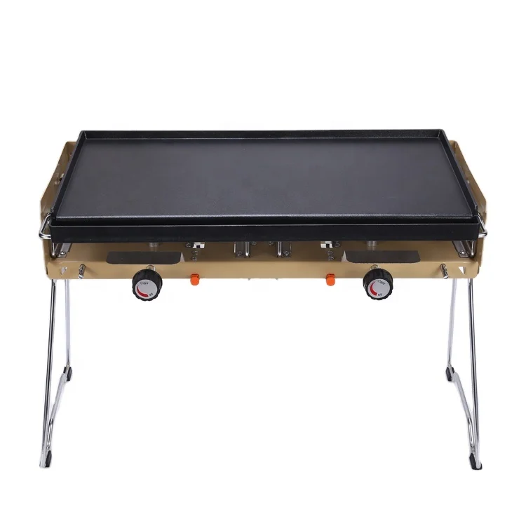 HIX 2 Burner folding outdoor camping stove  with grill plate BBQ