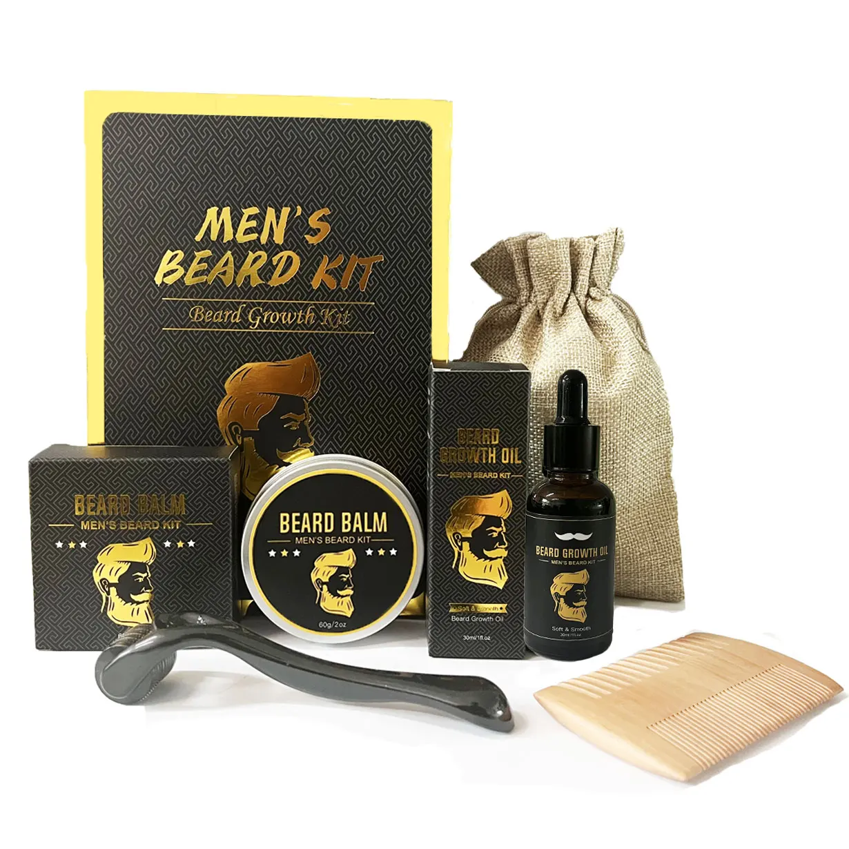wholesale-beard-grooming-kit  oil and balm hair and beard kit for men grooming care