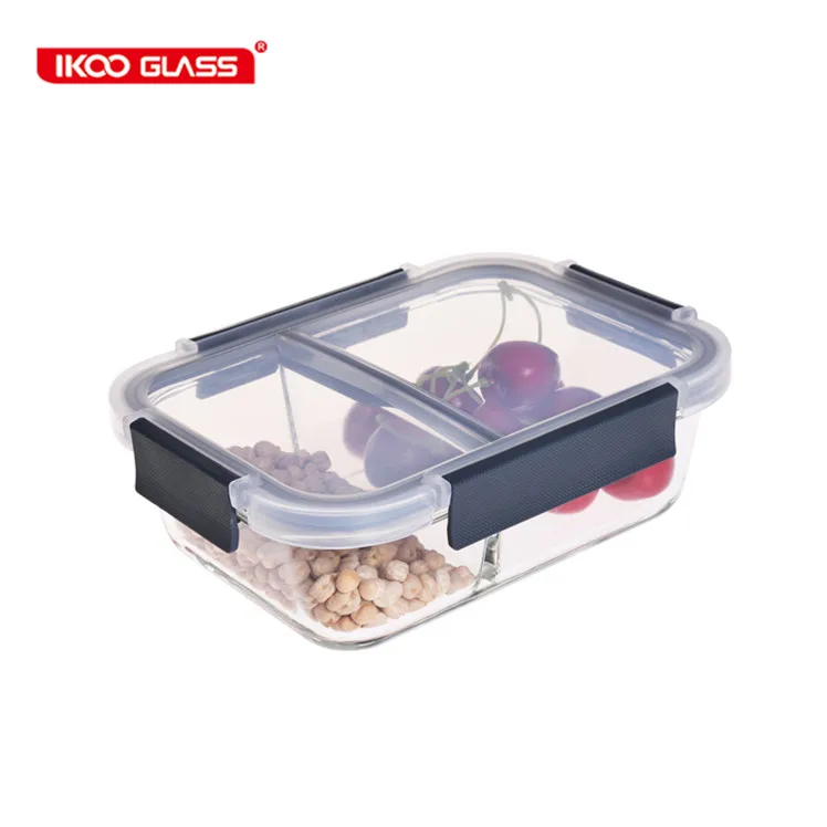 high grade flat glass lunch box with divider of most classical hot selling lid