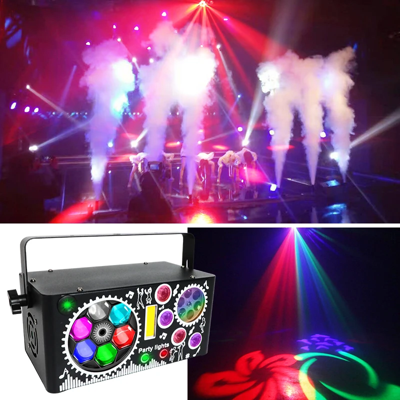 7 In 1 DMX Sound Activated RGBW Strobe Disco Gobo Party Lights Indoor Rave Christmas Decor Clubs Christmas Mixed Effect Lighting