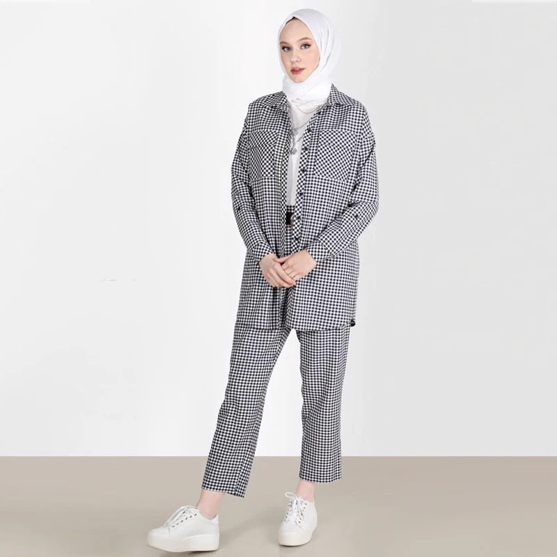 Women s long sleeve clothing coat trousers casual turkey muslim fashion two pieces set