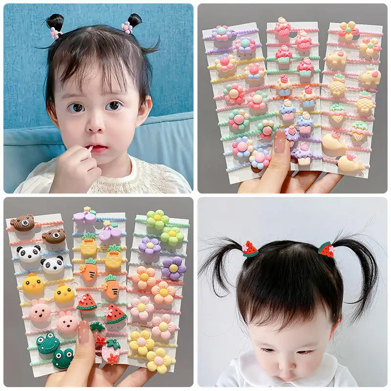 10PCS 2023 Hot Children Cute Candy Color Small Mini Thumb Hair Ties Set Lovely Cartoon Rubber Bands Girls Baby Hair Accessories