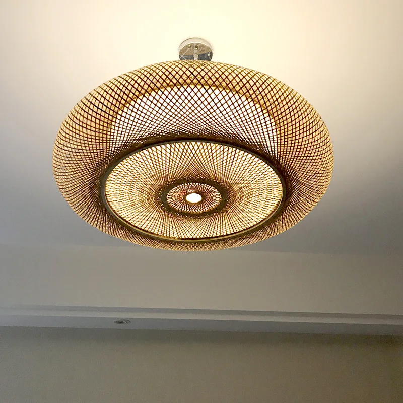AUXO Retro Living Room Bedroom  Southeast Asian Restaurant Lamp Garden Teahouse Bamboo Woven Lamp Rattan Chandelier