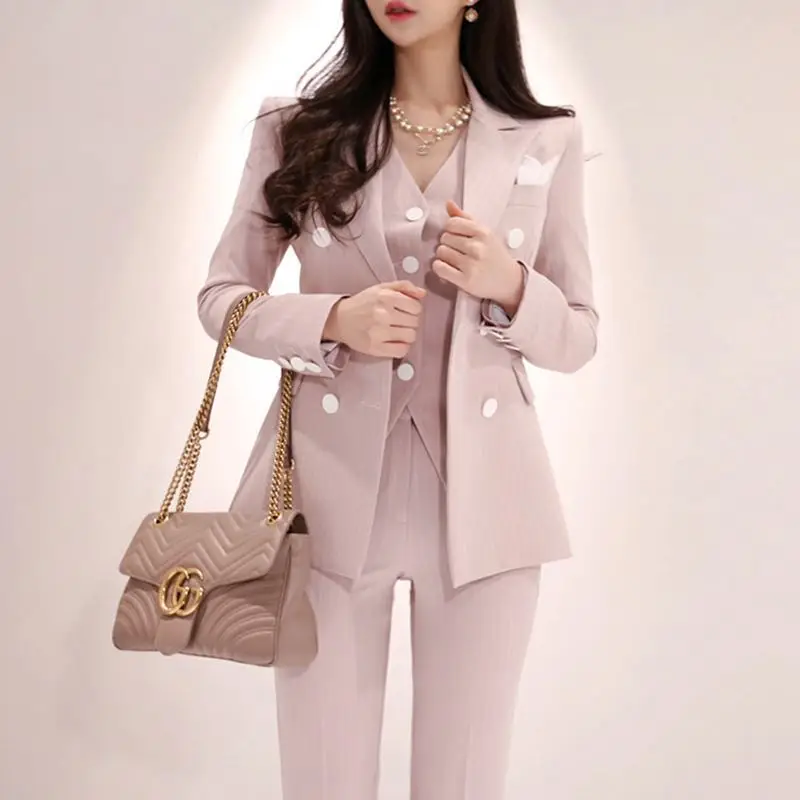 
2019 pink Suit plaid Blazer Trouser Sets formal office women jacket Pants Uniform Workwear Two piece Suit Women Business Suit 