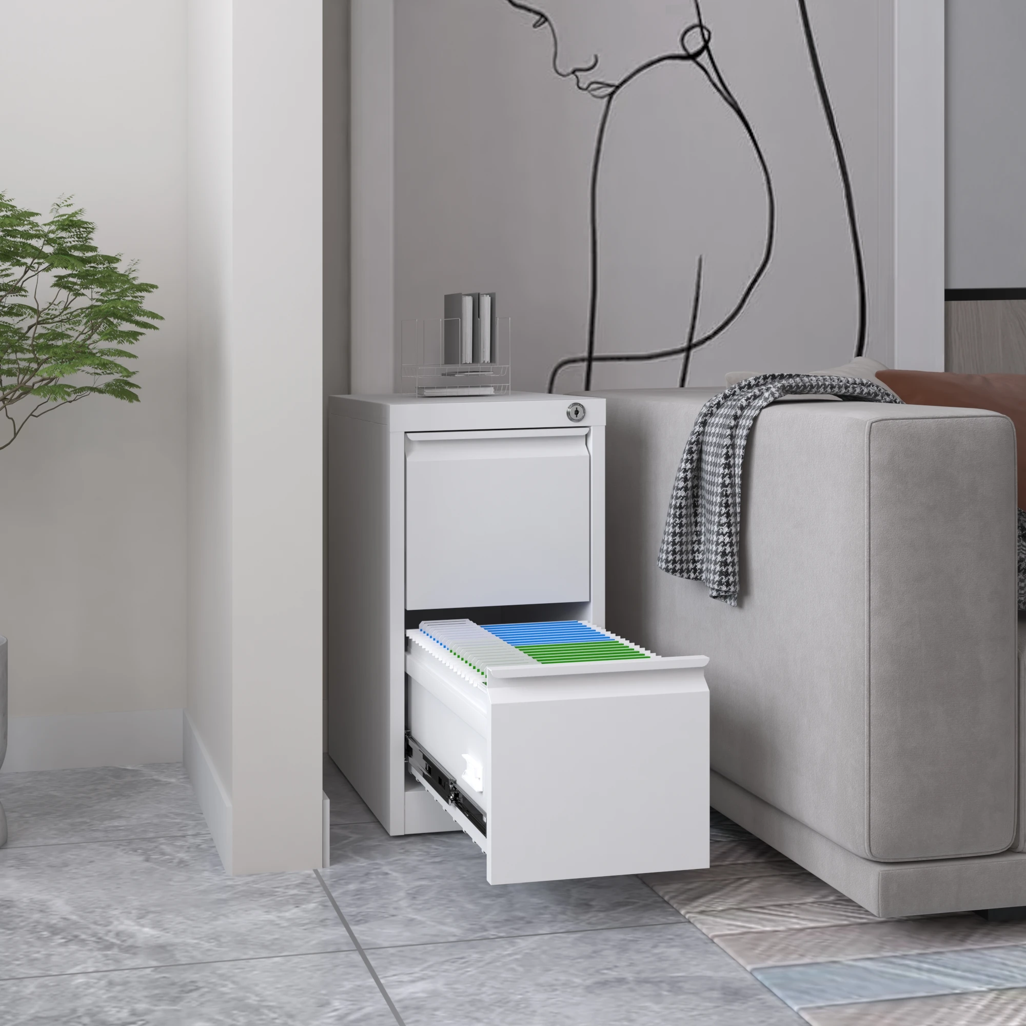Fashionable and Versatile Vertical Metal File Cabinet White Storage cabinet 2 Drawers Cabinet Office Use