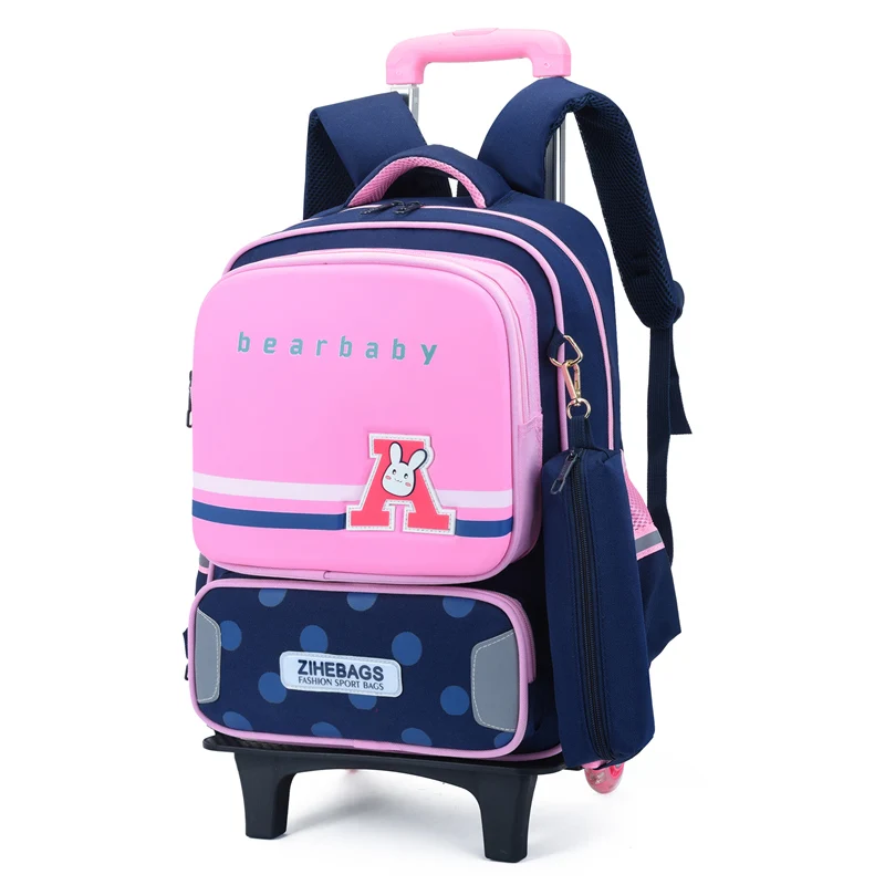 Hot selling trolley student bag school with wheels kids trolley school backpack for 1-6 grade school children
