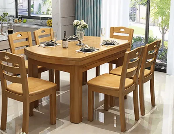 New Design Home Furniture Solid Wood Classic Dinner House Round Rotating dinning table set for 6