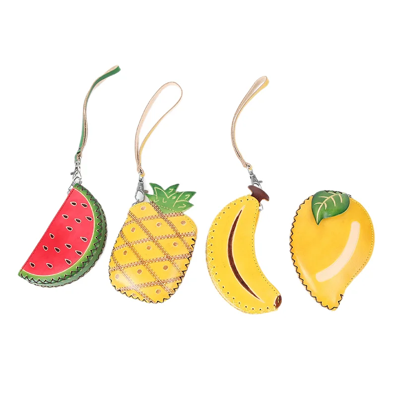 Милая сумка для хранения из коровьей кожи в Корейском стиле, Детский кошелек с изображением фруктов и мультфильмов, маленькая сумка для ключей с арбузом, оптовая продажа