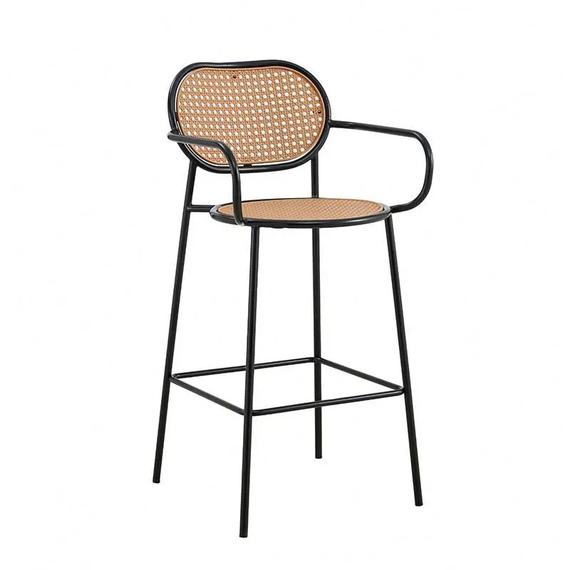 Casino Small Space Lounge Ergonomic Stackable Best Selling Restaurant Rattan High Metal Bar Stool Chairs
