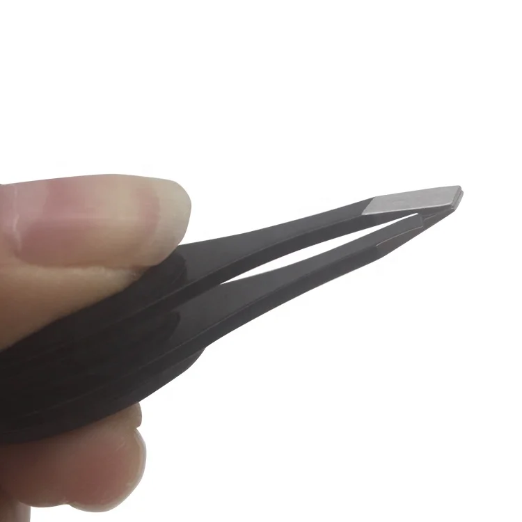 Wholesales Stainless Steel Black Eyebrow Tweezers With Slanted Tip Extension Lashes Eyelash Tweezers