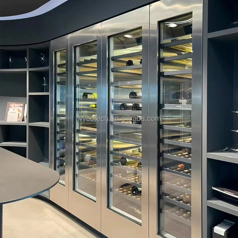 Kitchen Room Luxury Modern Wine Cabinets with Compressor Fan Cooling System Beech Wood Rack Wine Storage Cabinet Cooler Chiller