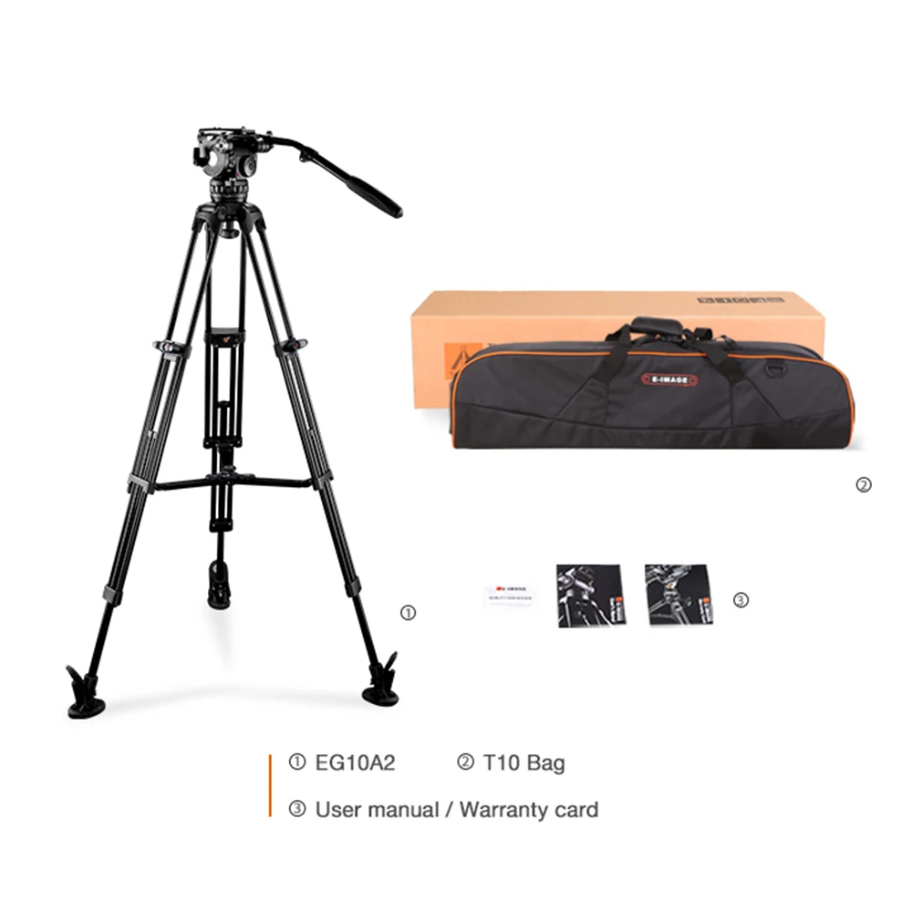 E-IMAGE EG10A2 Professional camera video tripod stand with fluid head 10kg payload for Nikon Canon DSLR camera
