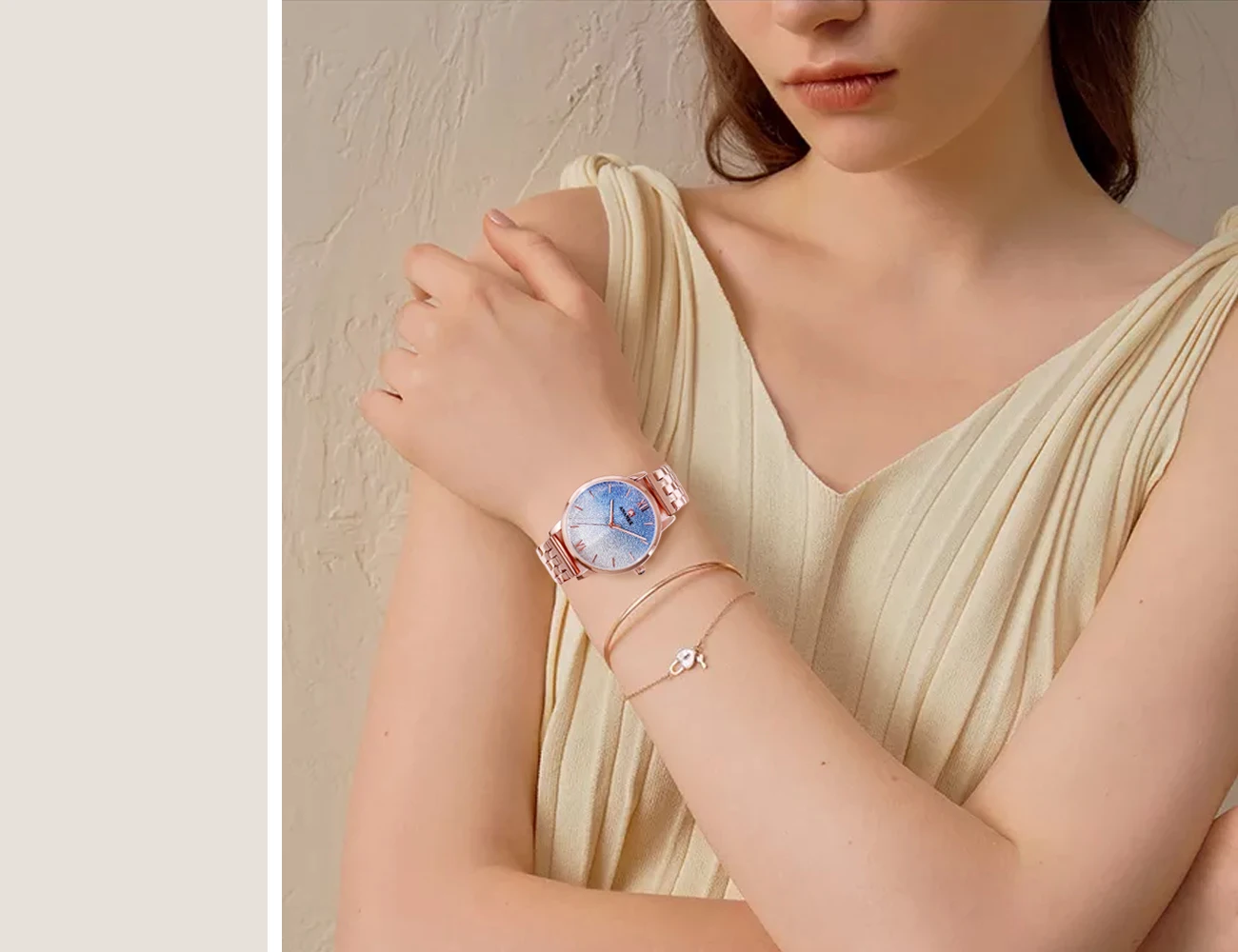 ANANKE Ladies Quartz Watch Fashion Luxury Colorful Gradient Color Starry Dial Stainless Steel Mesh Band Women Watches