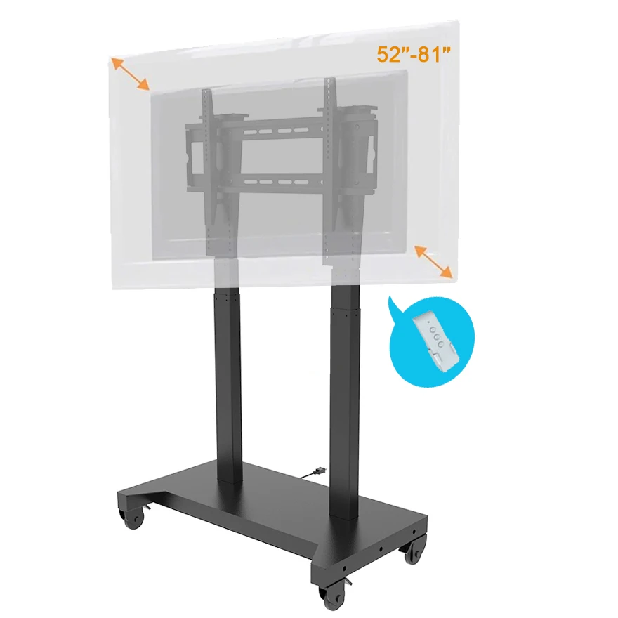 Floor Stand Remote Control Motorized Up To Down Tv Lift Mobile Electric Tv Trolley Cart Height Adjustable