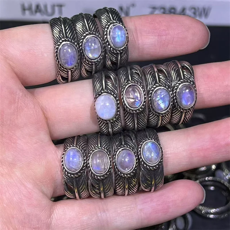 Hot Selling Natural Crystal Rings Blue Moon Stone Copper Rings For Gift