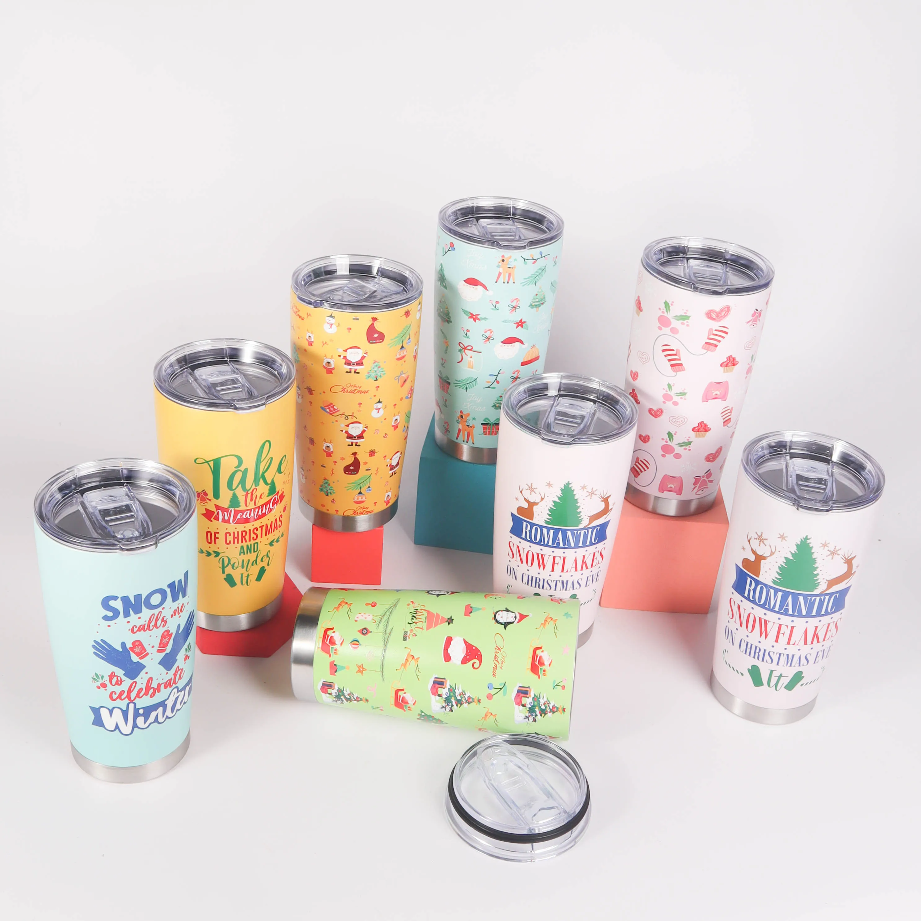 20oz Christmas Tumbler, Stainless Steel and Double Wall Insulated Travel Coffee Mug with Lid