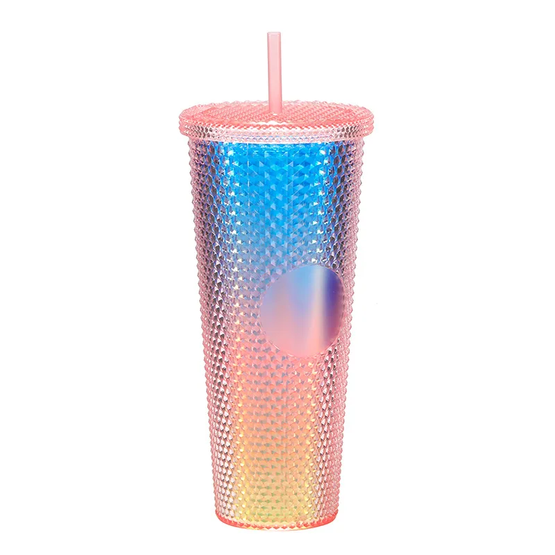 Large Capacity 24OZ 710 ML Hot Selling Pink Style Double Wall Plastic With Straw BPA Free Tumbler Accept Costom Logo