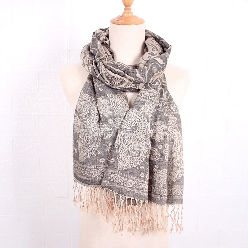 Beautiful Winter Shawl Jacquard Paisley Polyester Wholesale Woman Cheap Pashmina Scarf Pashmina Shawl