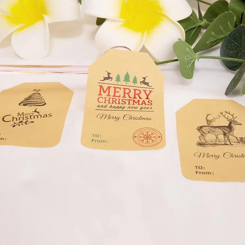 Wholesale Eco-friendly Waterproof Stickers Kraft Paper Christmas Gift Box Self-adhesive Label Decorative Stickers