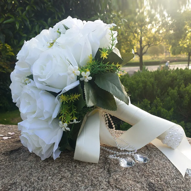 Wedding Bridesmaid Bridal Bouquet Romantic Artificial Rose Flowers White