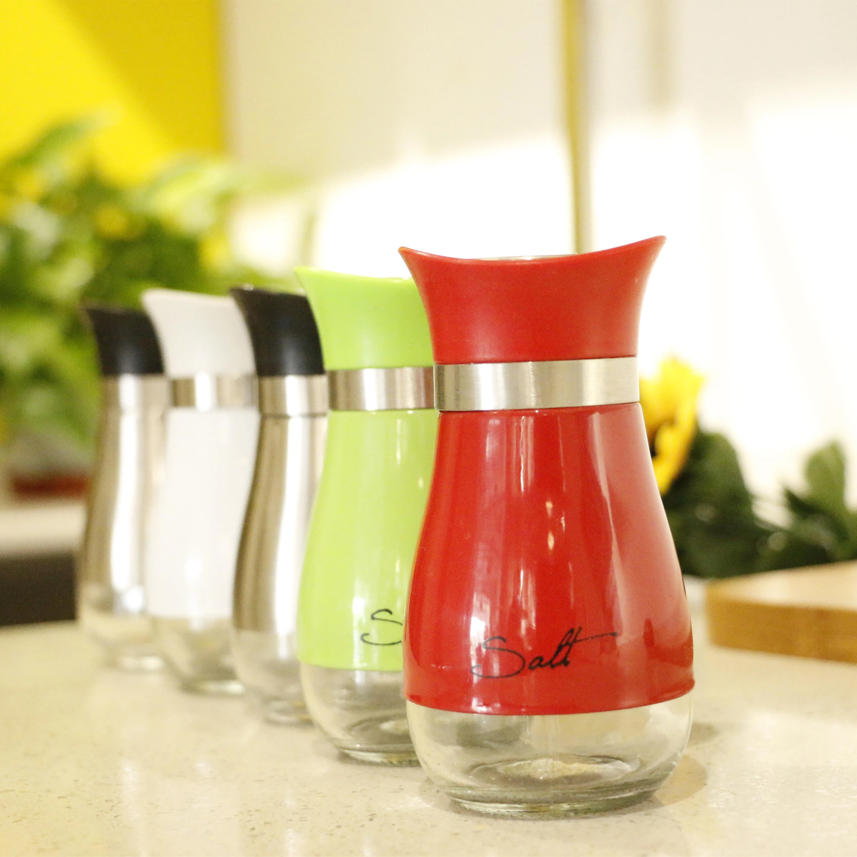 
Stainless steel glass condiment bottles 