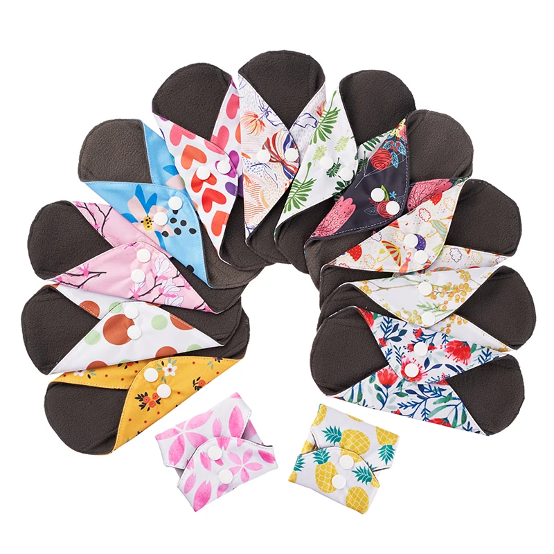 18x21cm small reusable sanitary pads towel napkin soft flow washable bamboo charcoal cloth menstrual pads for girl women day use