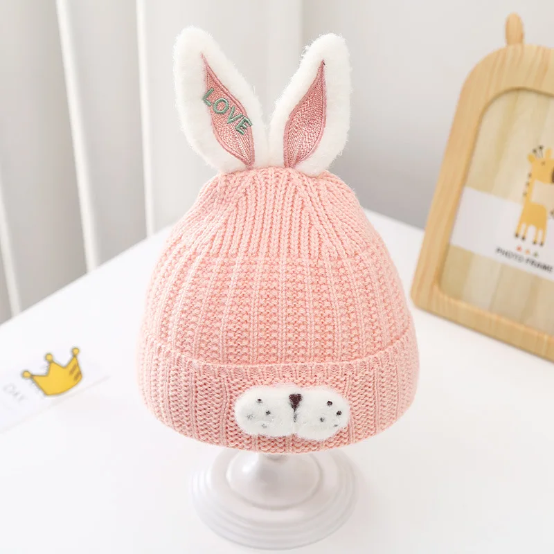 New winter double thickened jacquard rabbit knitted hat 0-12 months newborn woolen hat